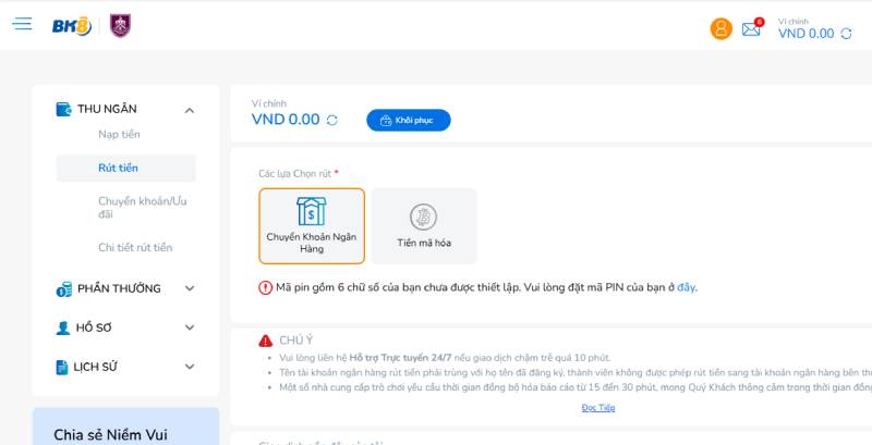 Rút tiền BK8 rất dễ dàng